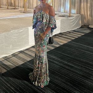 MCKENNA EMBELLISHED EMPIRE Dominica Maxi Dress US 4 Damask